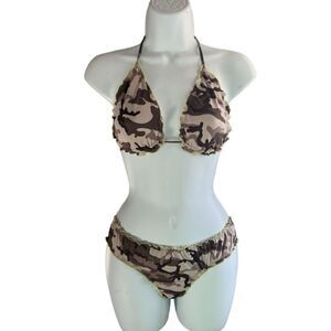 Unbranded Bikini Top And Bottom Camuflase Printed In Light Brown Color Size S
